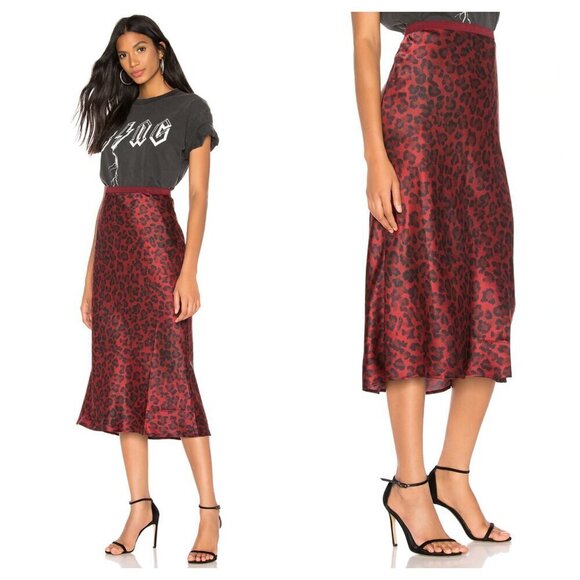 Anine Bing Bar Silk Midi Slip Skirt Leopard Print Satin Red Black Women's XS - Picture 1 of 7